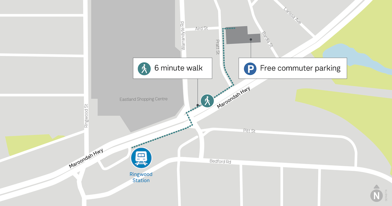 Map showing temporary commuter parking at Pratt Street, Ringwood 