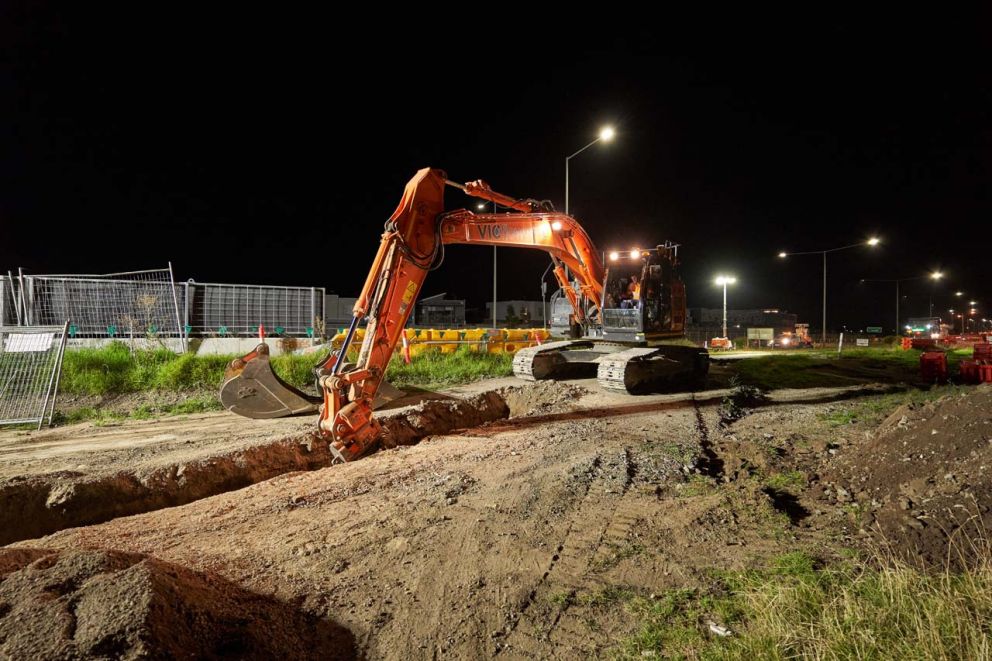 Digging to install drainage as part of the nightworks in February