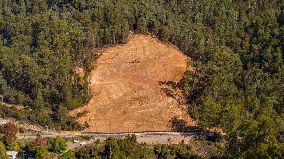 A birds-eye view of the landslip 21 April