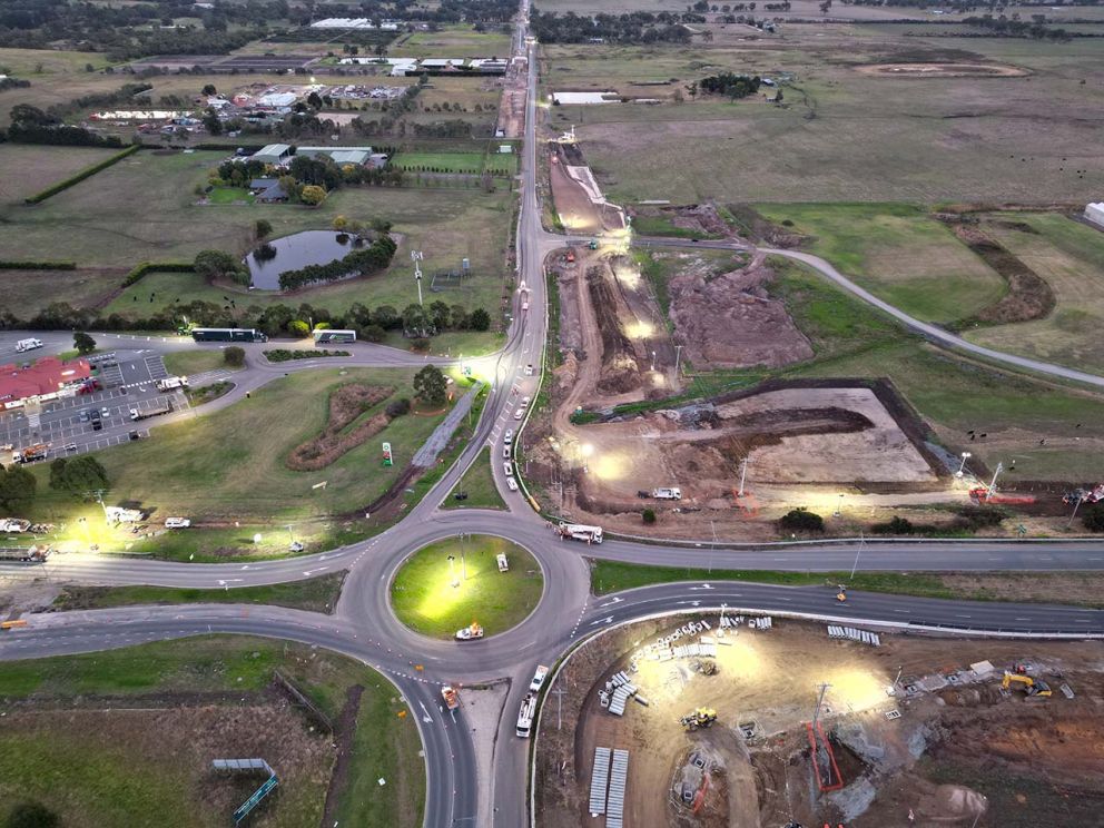 A birds-eye view of Western Port Highway and Hall Road