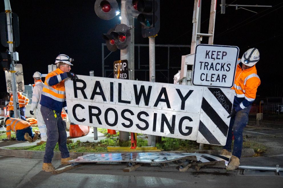 The railway crossing sign was removed along with the boom gates at Neerim Road.