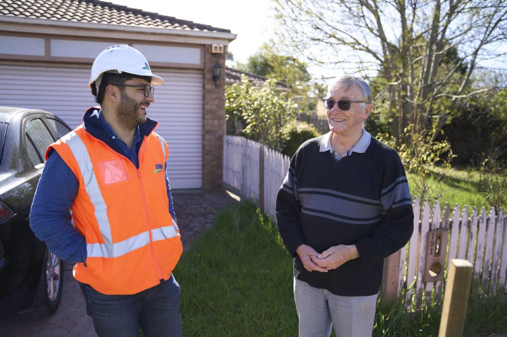 A cheerful encounter between our Stakeholder and Communications Coordinator and a resident on Hall Road.