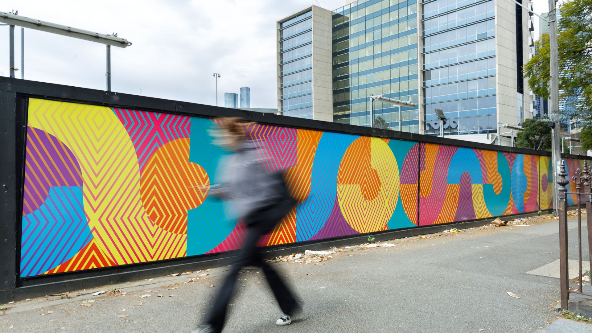 Image of Marcus Lee's colourful geometric design along Barry Street.