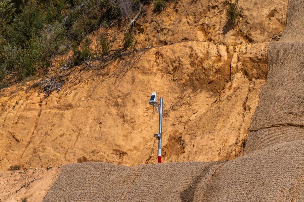 Sensors to monitor movement on the Bogong High Plains Road Landslip remain in place while works continue