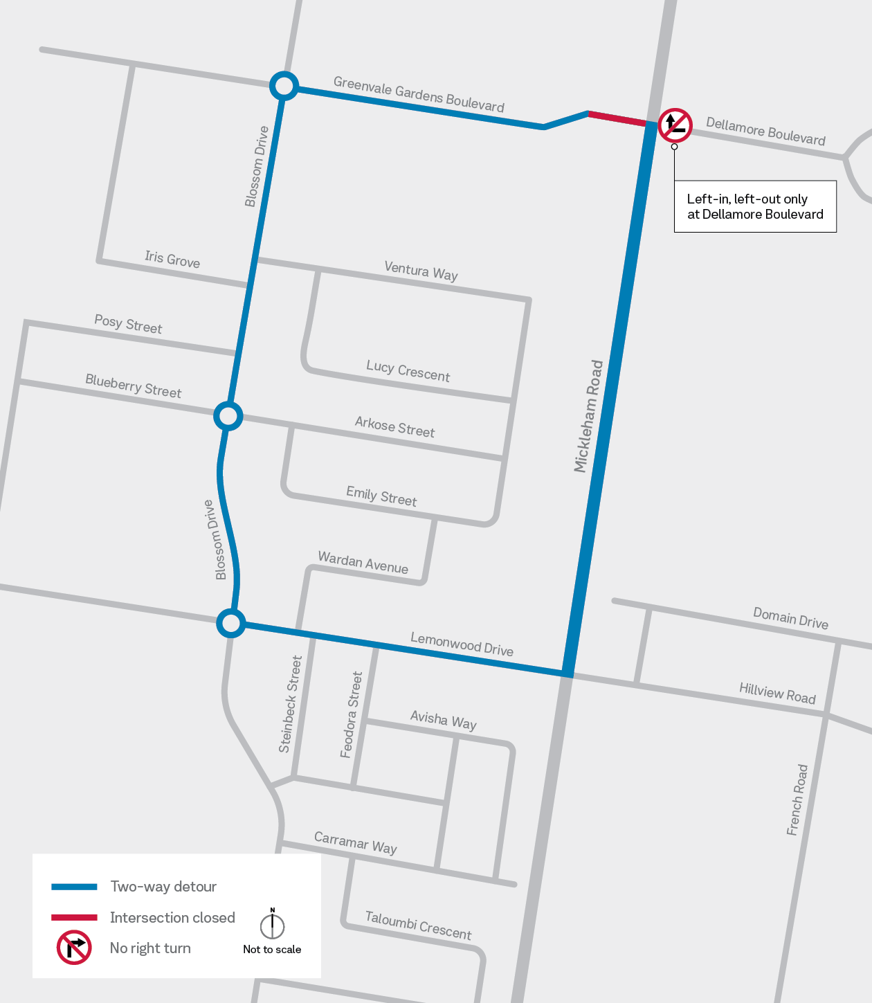 Greenvale Gardens Boulevard closure map