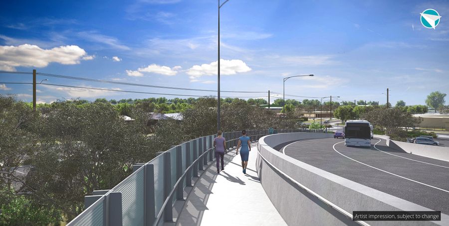 Pedestrian footpath over the new road bridge looking towards Beaconsfield Avenue