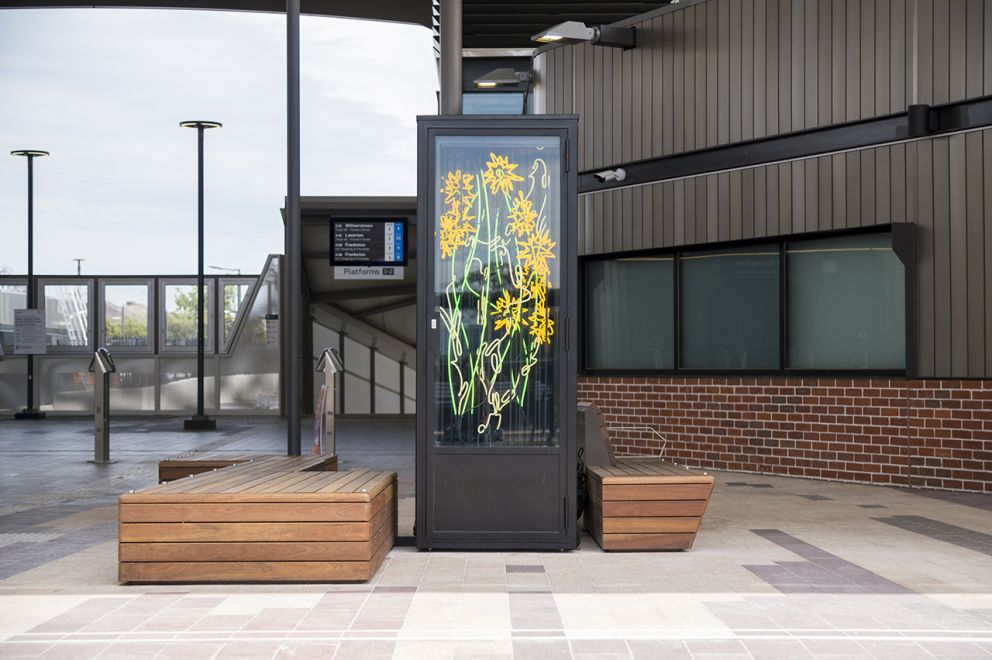 The newly-installed artwork Everlasting sits pride of place in the Glen Huntly Station forecourt