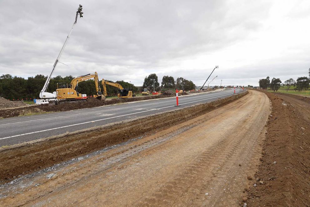 We’re adding a new lane to the exit ramp and will soon build up the height of the lane with crushed rock and asphalt to match the existing lane.