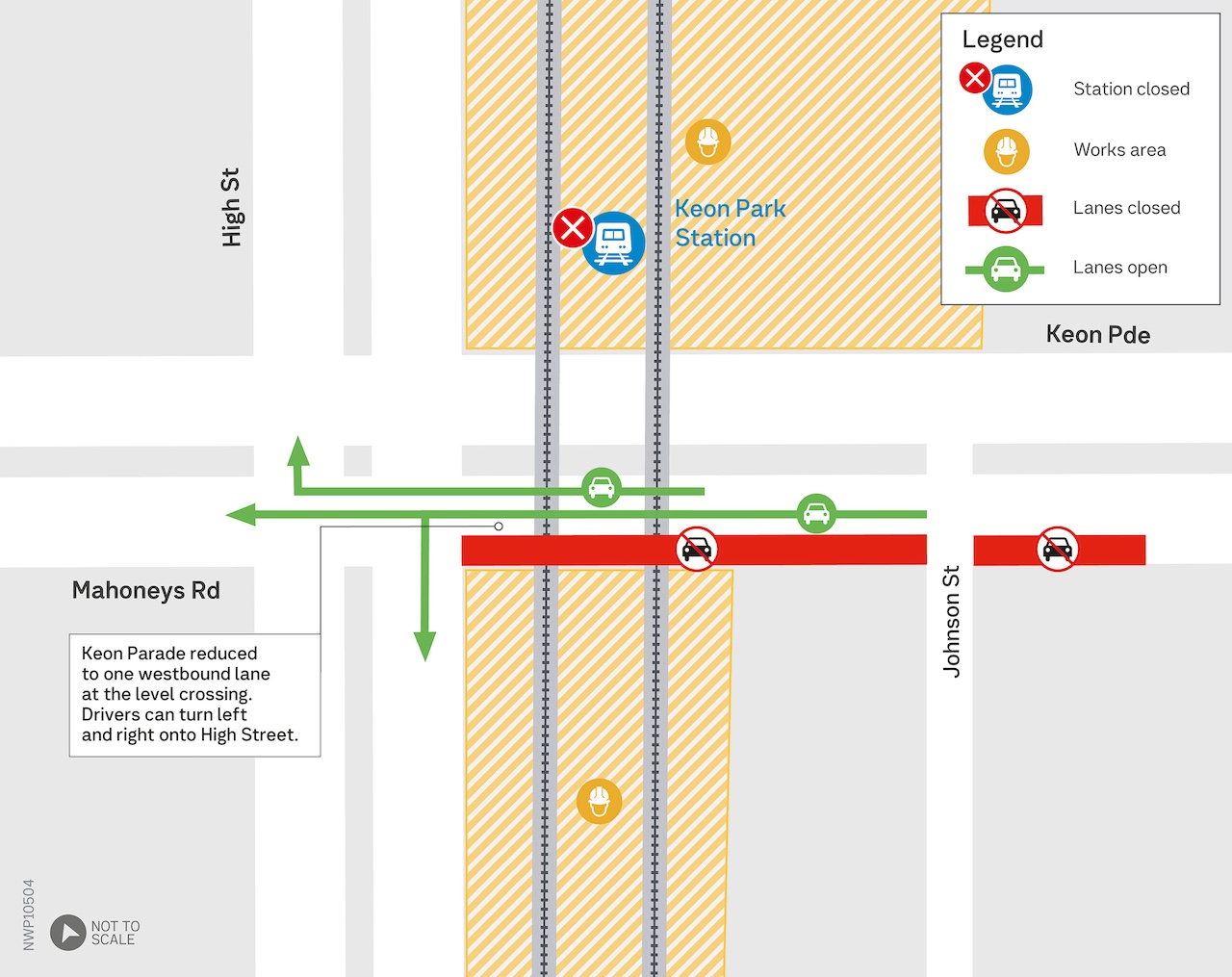 Map showing Keon Parade lane closures