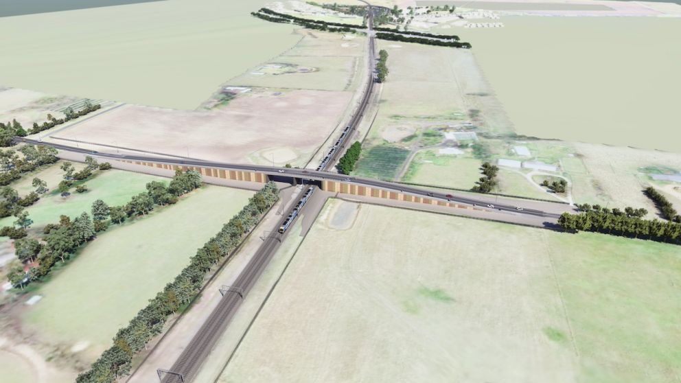 Aerial view looking south towards the new road bridge at Watsons Road, Diggers Rest. Artist impression only, subject to change.