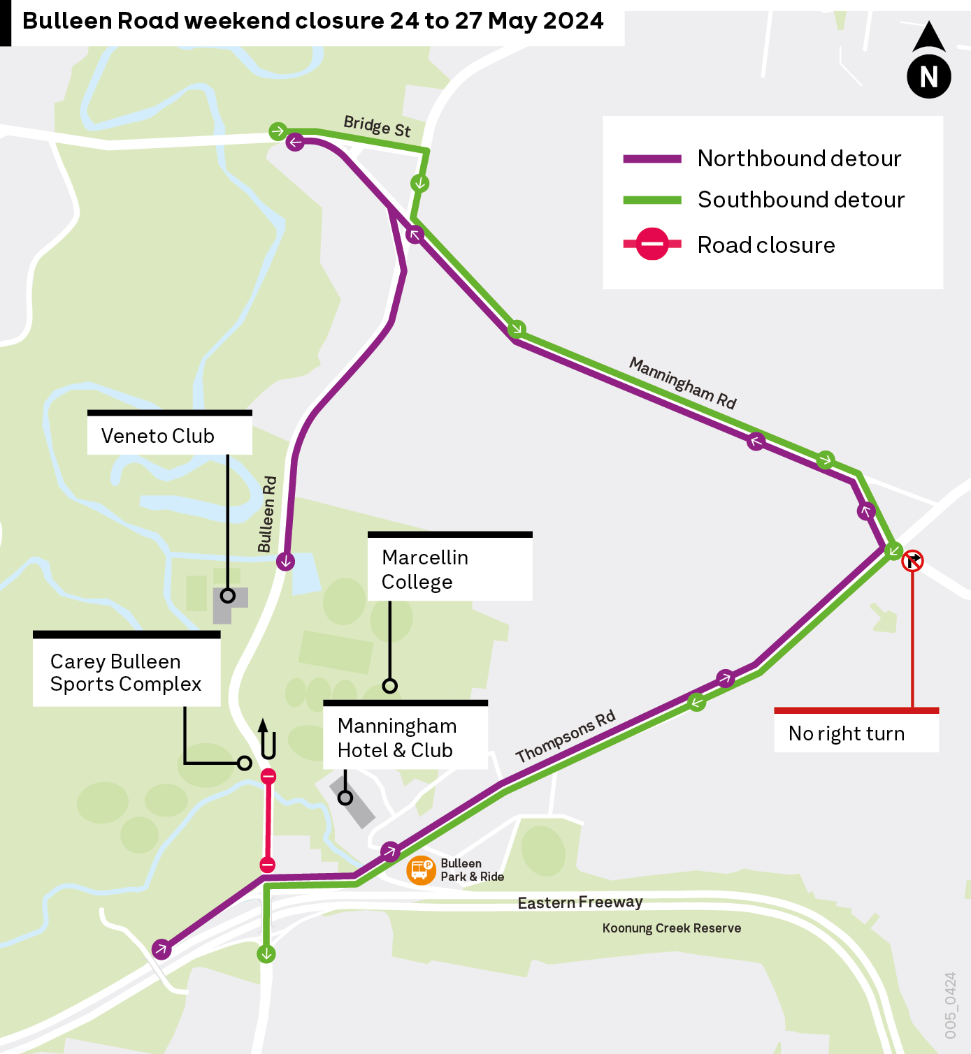 Bulleen Road weekend closure 24 to 27 May 2024