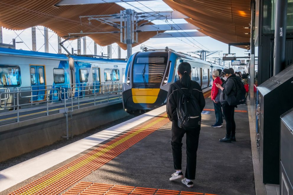 Image shows commuters at Pakenham Station