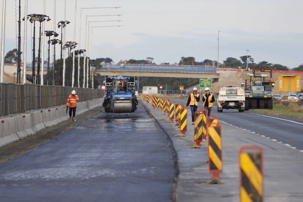 May 2024- Asphalting works on the Princes Freeway as part of building the new lanes