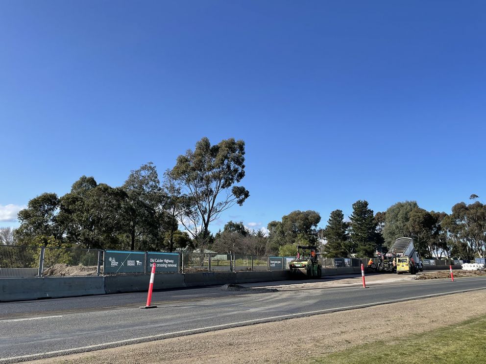 Works underway to create the new temporary diversion road at Old Calder Highway