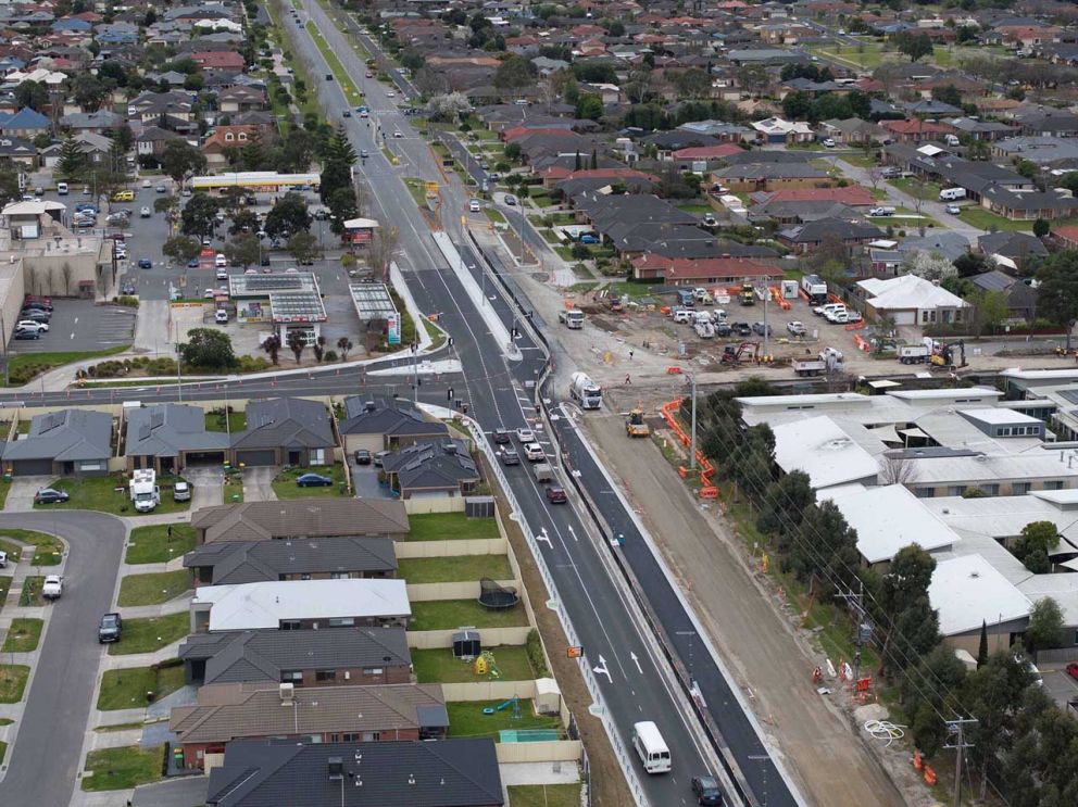 August 2024- Aerial view of progress on McGregor Road and Webster Way