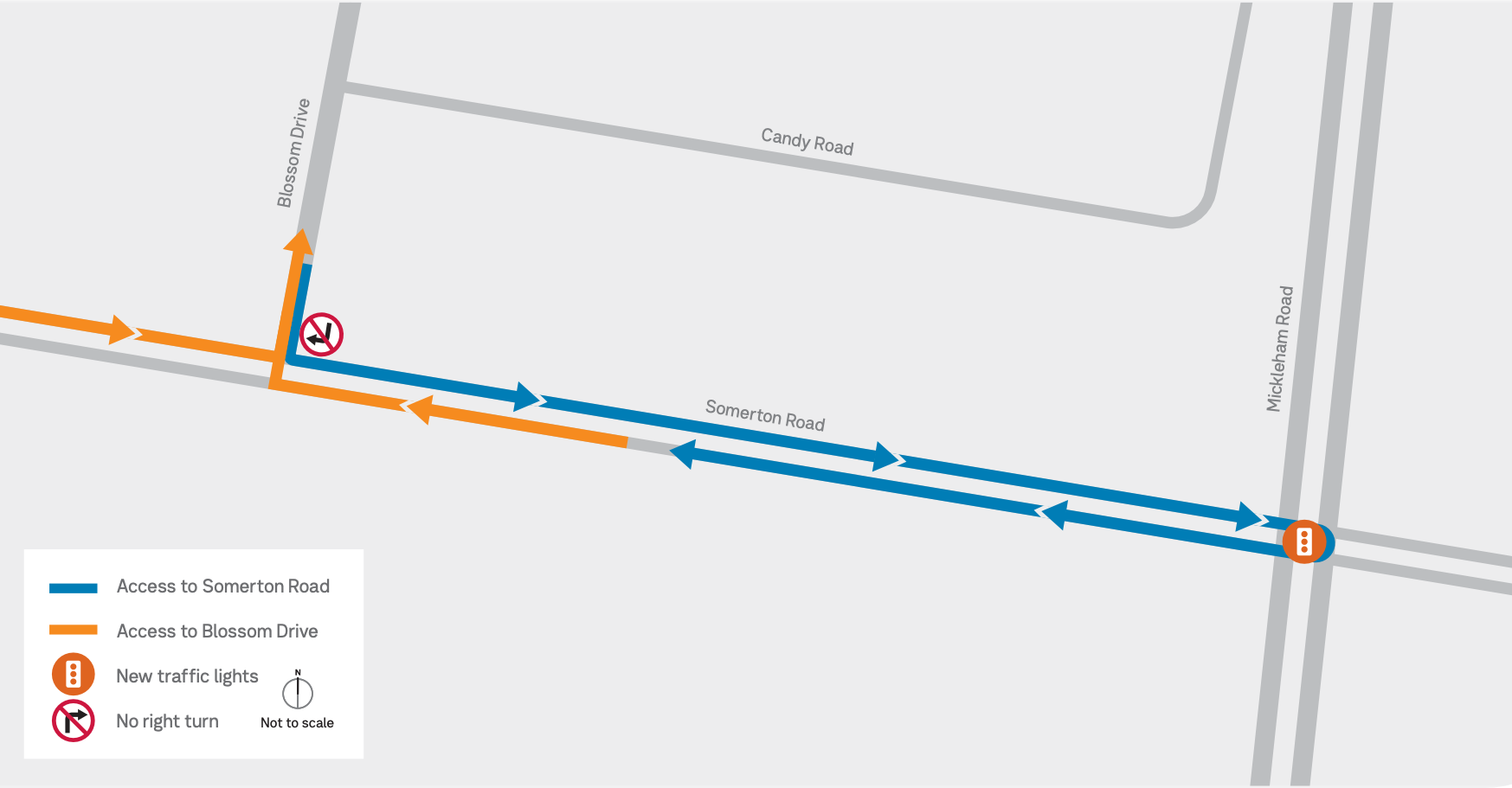 Blossom Drive permanent access changes map