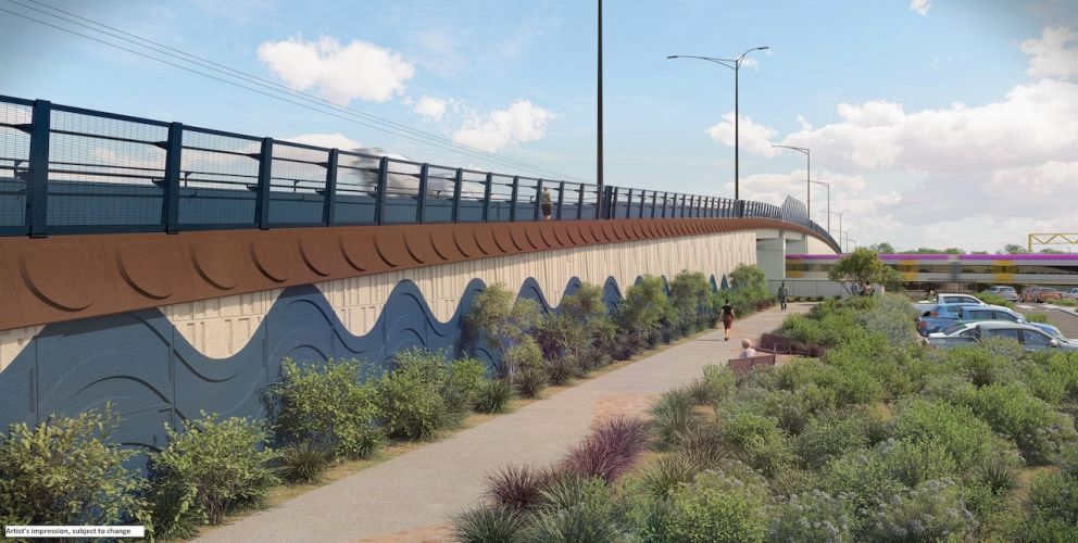 Ferris Road bridge looking north towards new resting space. Artist impression, subject to change