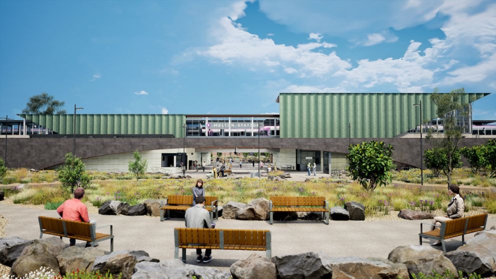 Northern forecourt at the new Melton Station. Artist impression only, subject to change