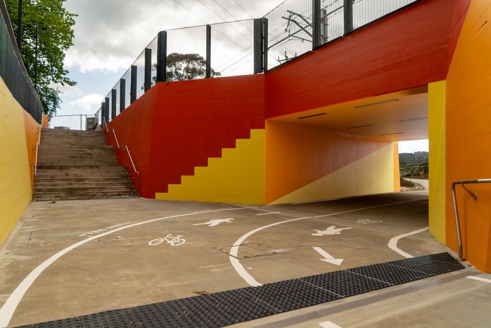 The underpass is accessible by stairs and a ramp