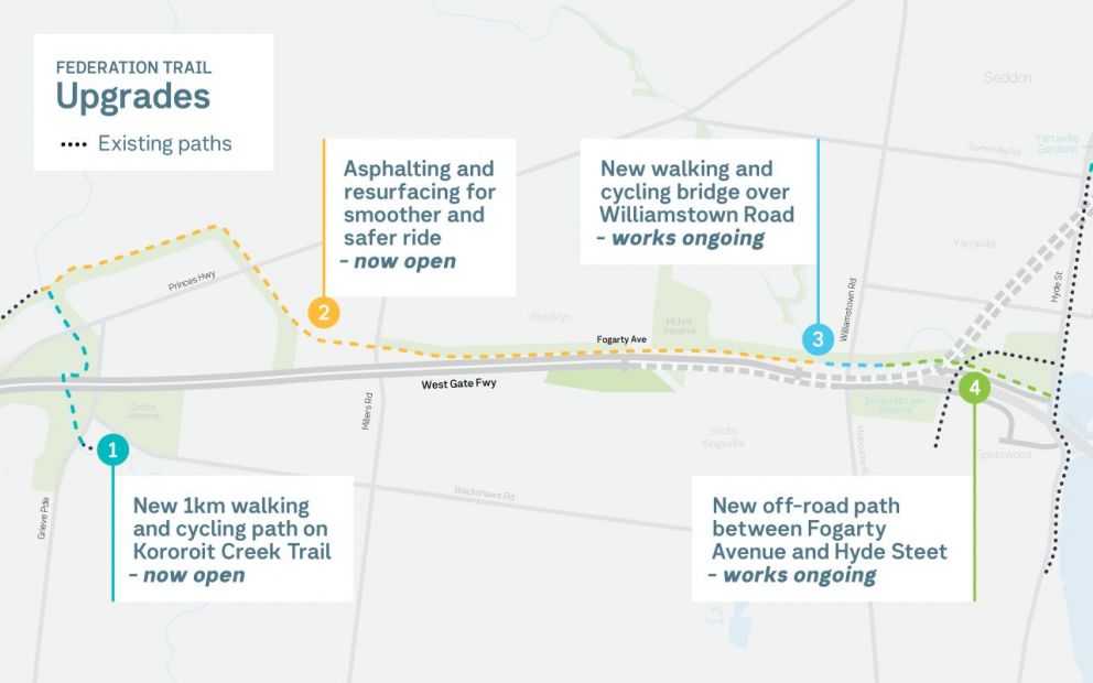 A map of the newly reopened sections of the Federation Trail.