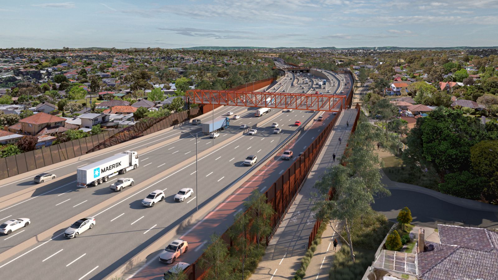 Artist’s impression of noise walls at the new Nell Street walking and bike bridge