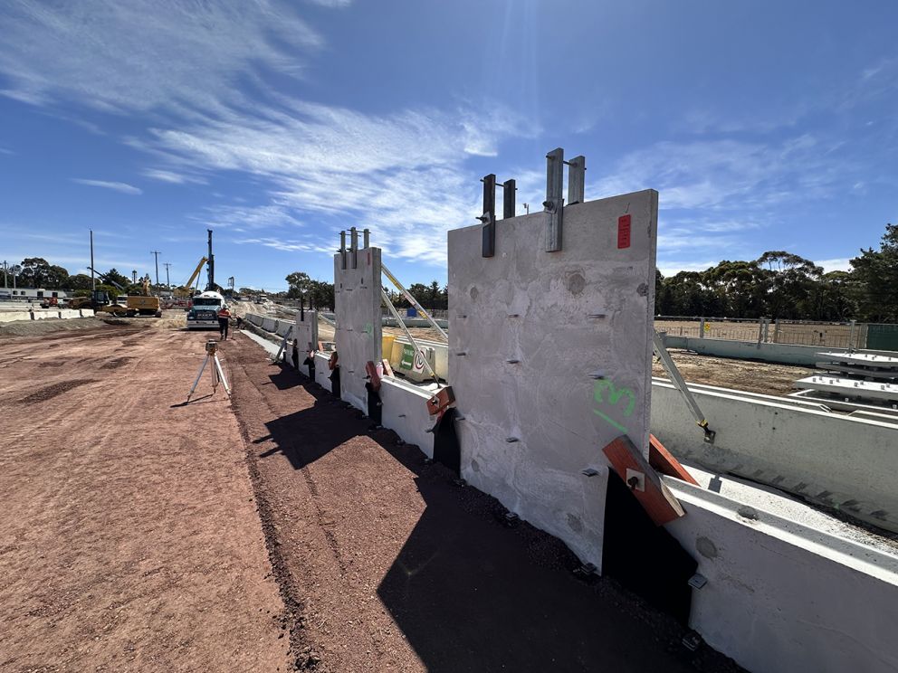 The retaining wall starting to take shape at Watsons Road