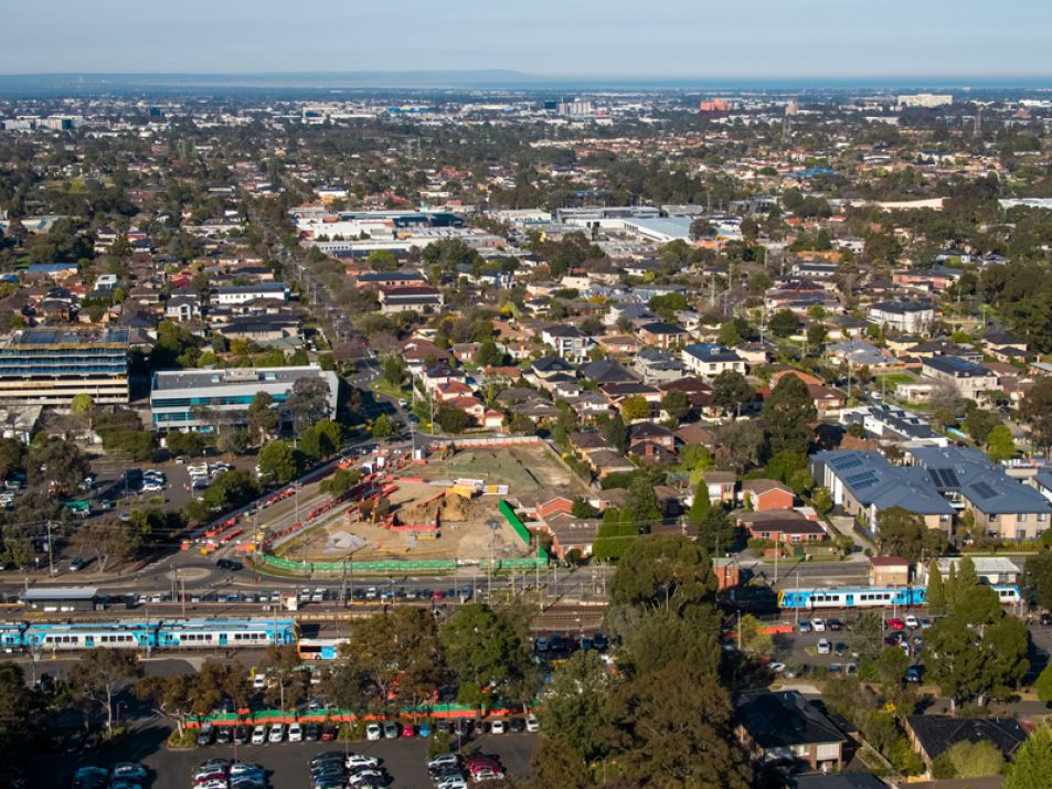 Birds eye view of main worksite in Glen Waverley