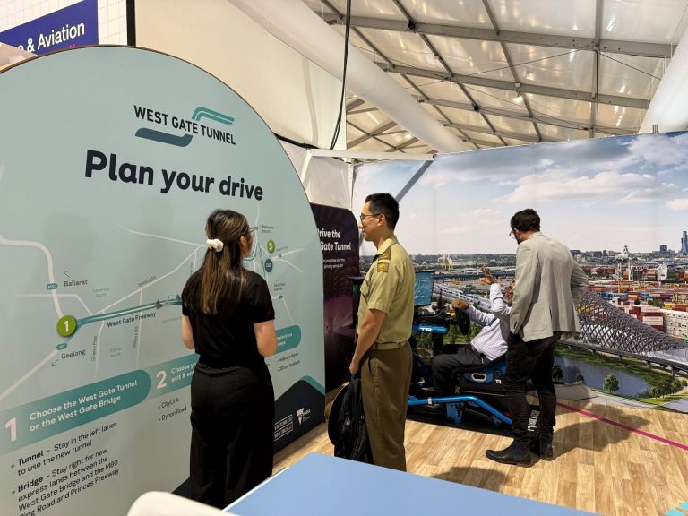 West Gate Tunnel crew chatting with attendees at the Avalon Airshow.