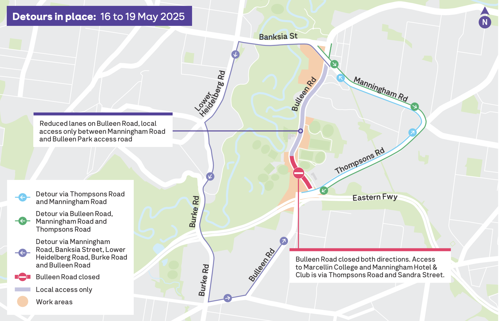 Detours in place 16 to 19 May 2025