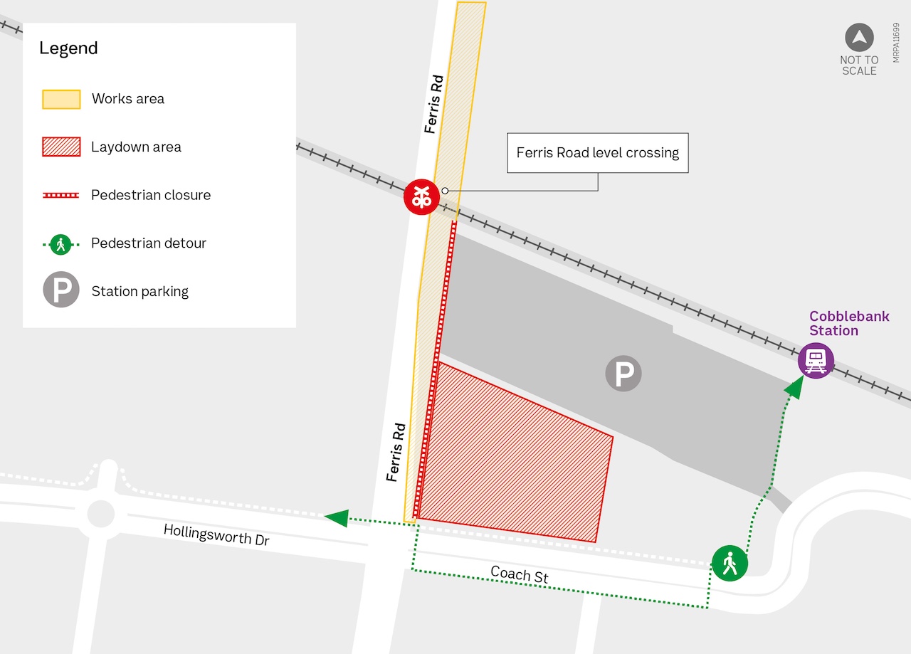 Map showing permanent pedestrian detour via Coach Street