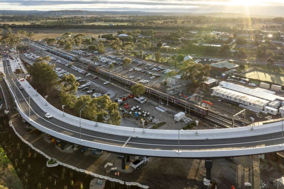 Aerial view of new road bridge in Diggers Rest