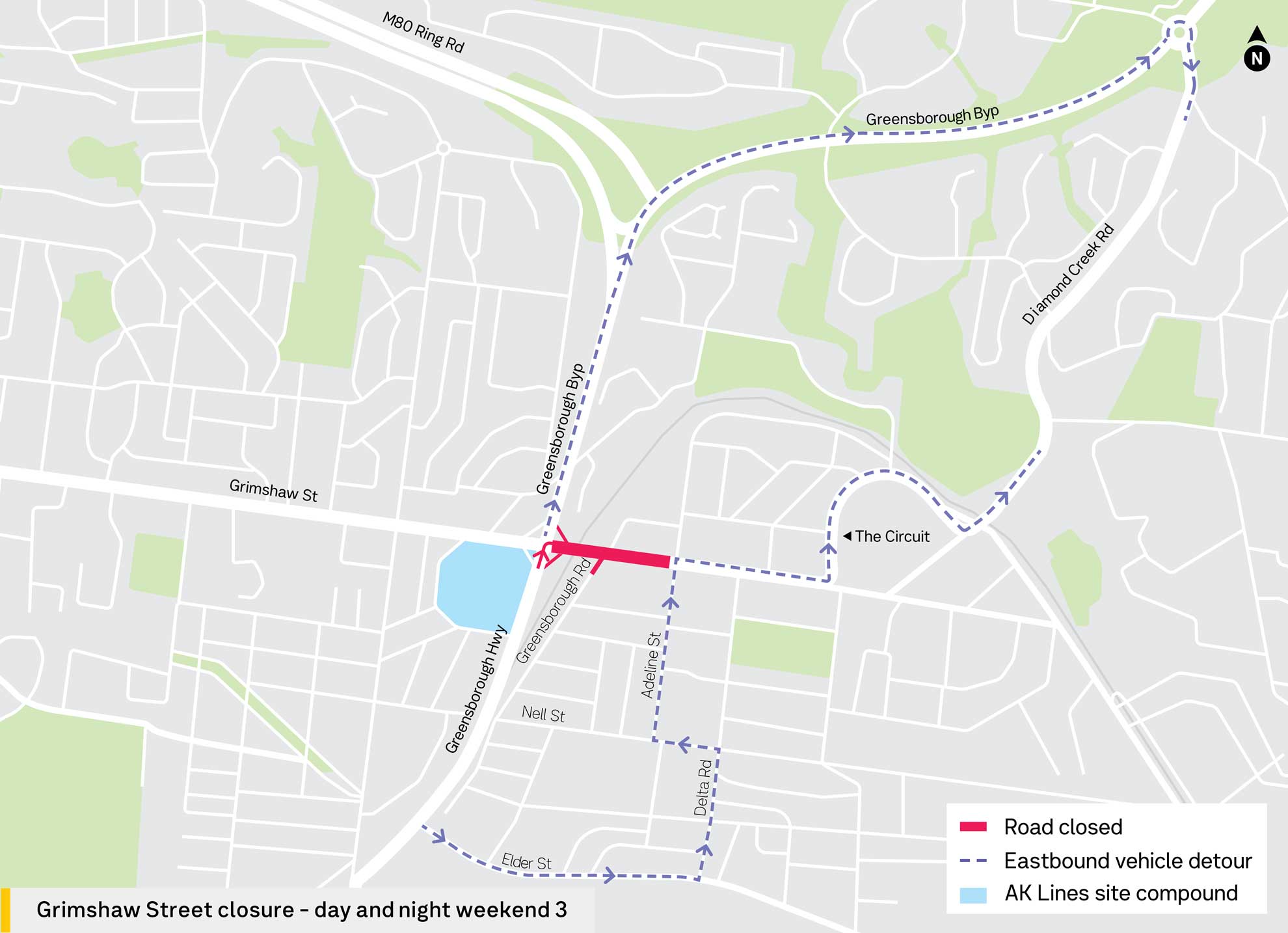 Grimshaw Street closure - day and night weekend 3