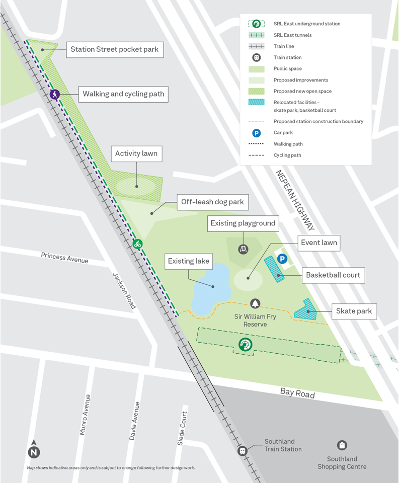 Map show proposed changes to Sir William Fry Reserve.