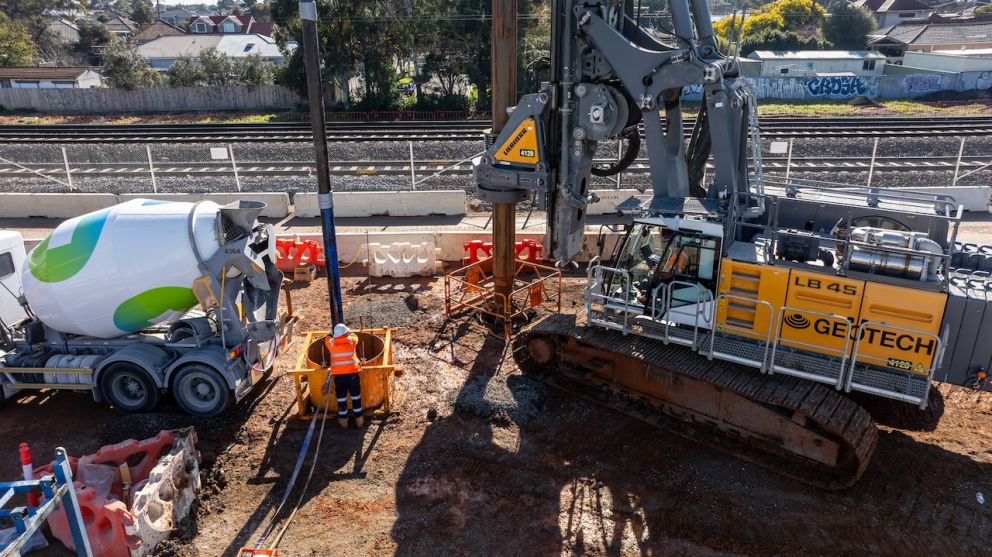 16 holes up to 17m deep being drilled for the foundations of the rail bridges in Newport