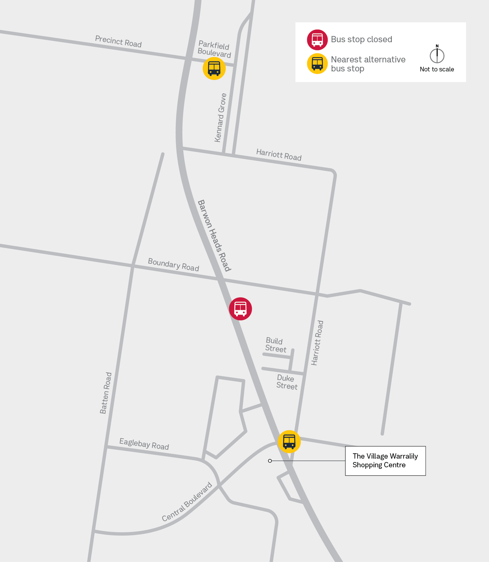 Warralily Shopping Centre Bus Stop Closure Map
