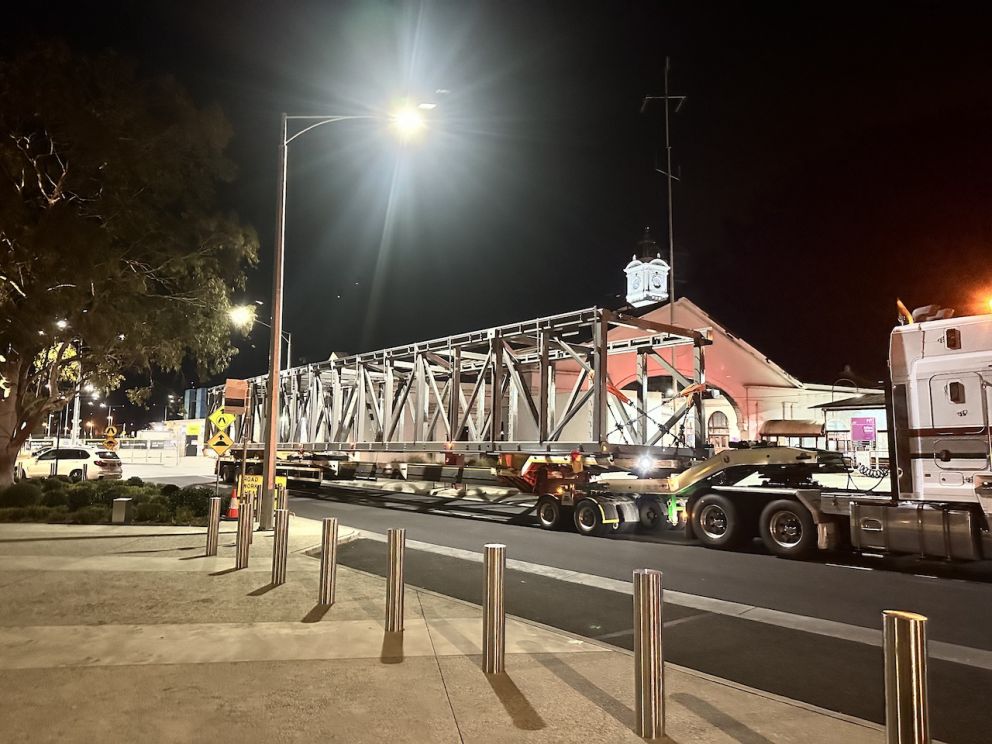 Pedestrian overpass on delivery truck