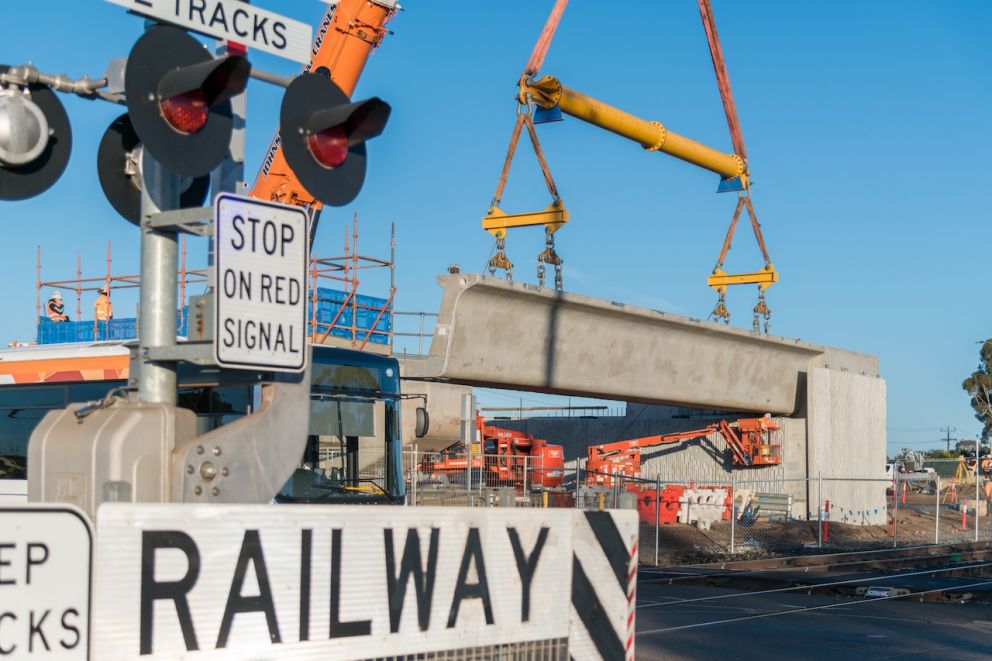 Installing L-beams in Melton at the level crossing
