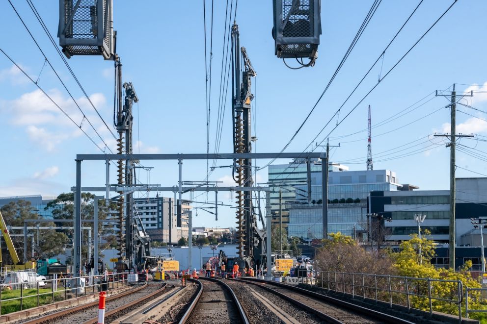 Piling works along the rail line for the foundations of the new rail bridge