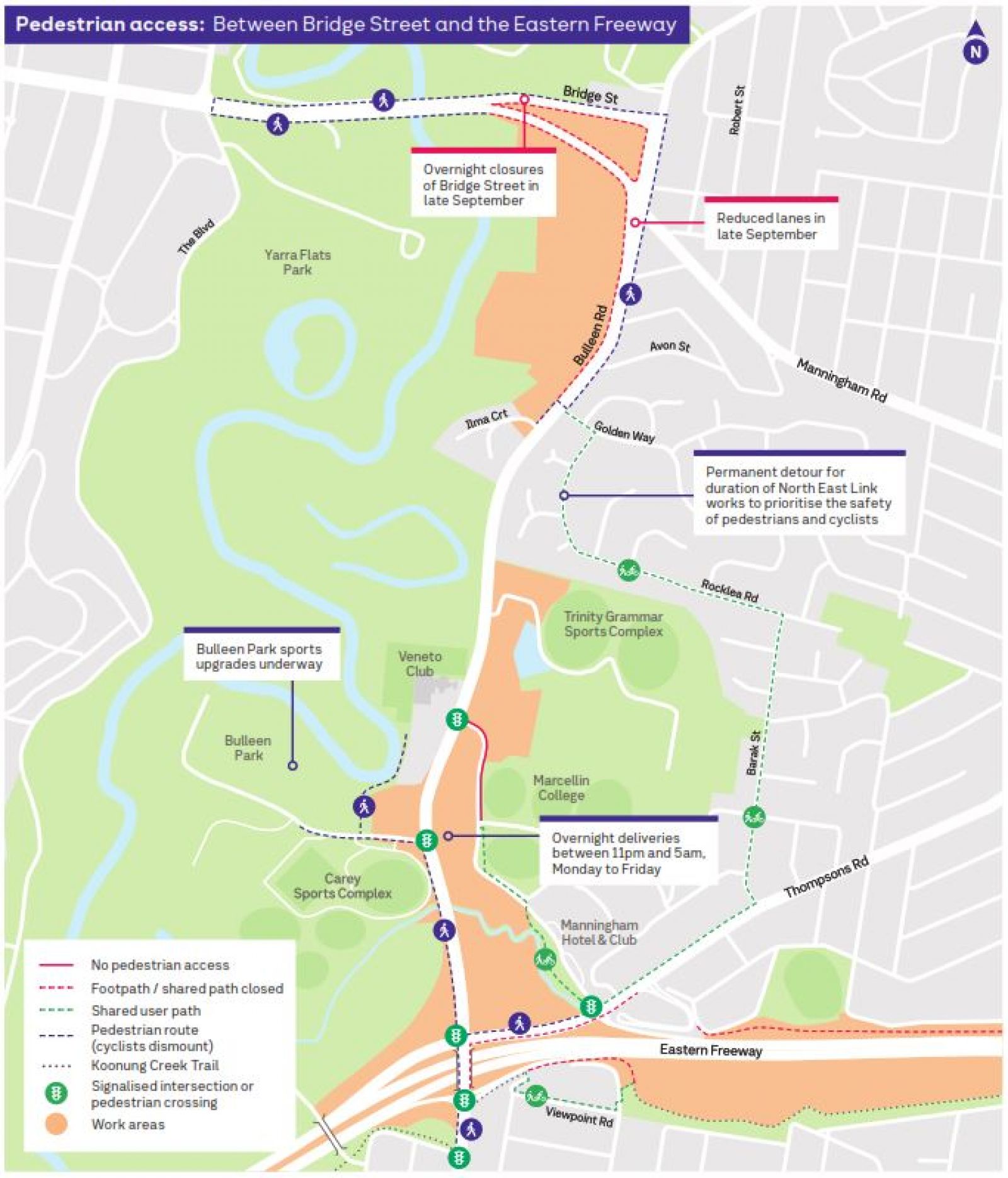 Pedestrian access: Between Bridge Street and the Eastern Freeway