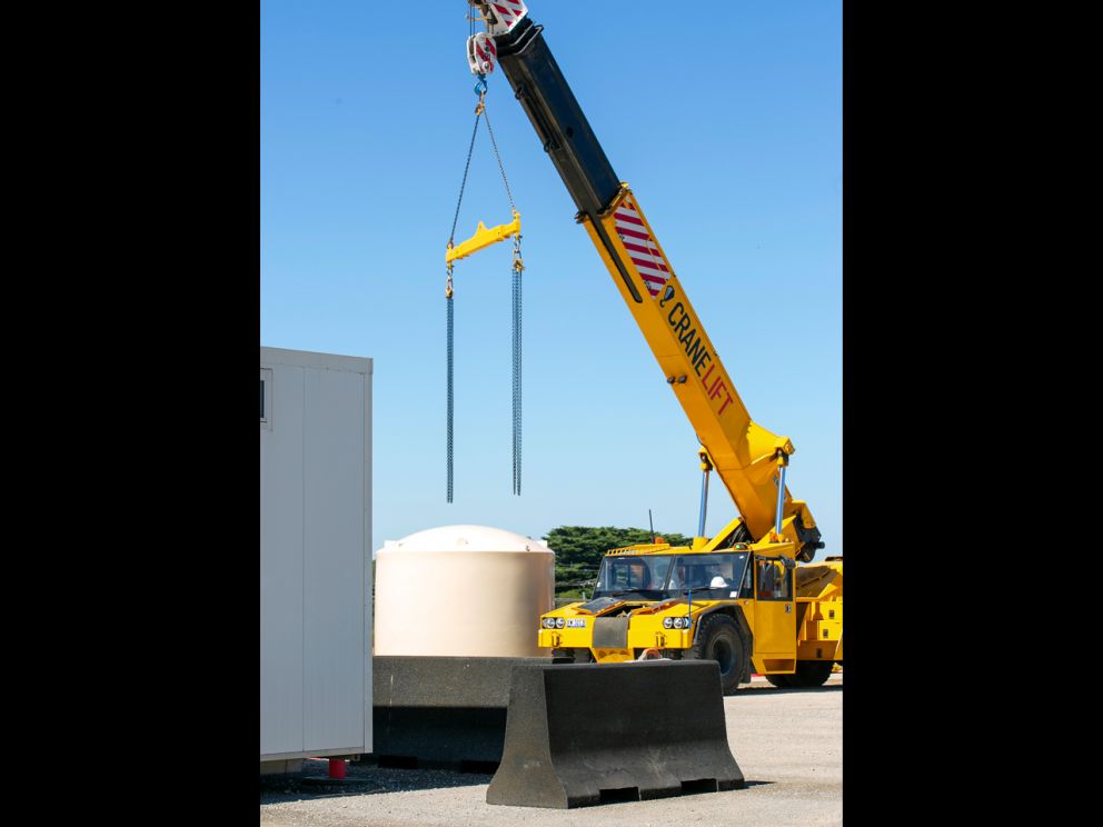 Image shows recycled rubber guards on SRL worksite