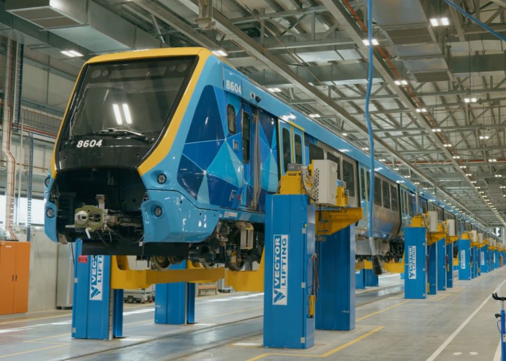 A new XTrapolis 2 train ready for inspection at the new Kananook maintenance facility