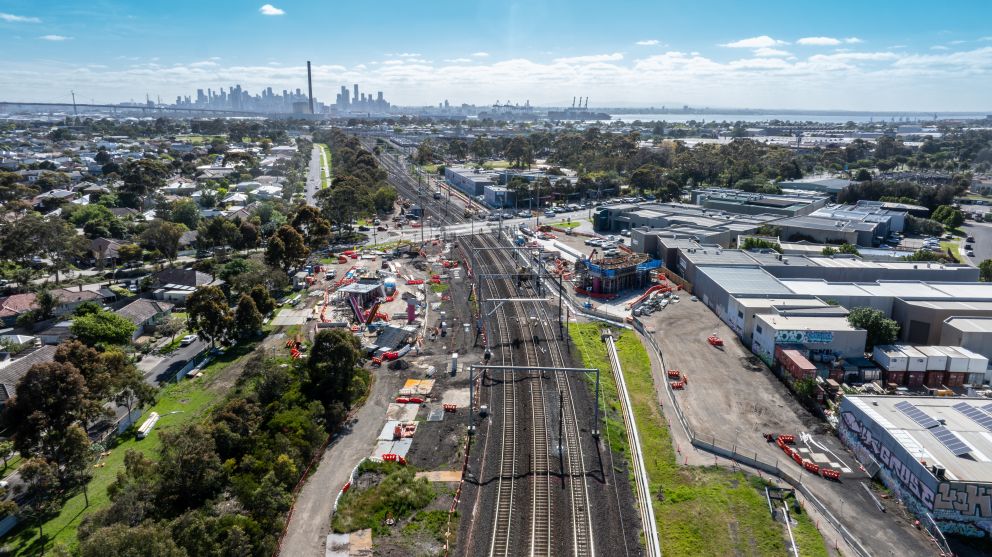 Looking back at the city near Champion Road as works progress on the pedestrian and cycle path