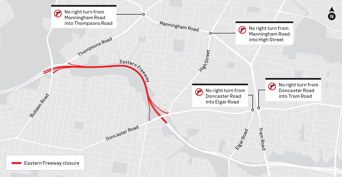 Eastern Freeway ramp closures map