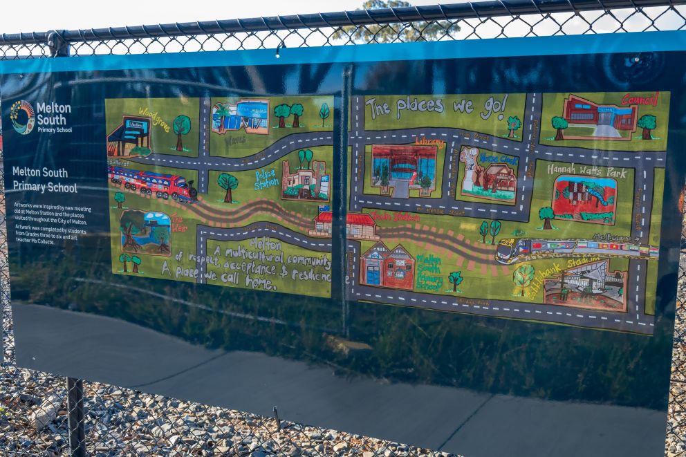Artworks by Melton South Primary School have been installed around the Melton construction sit