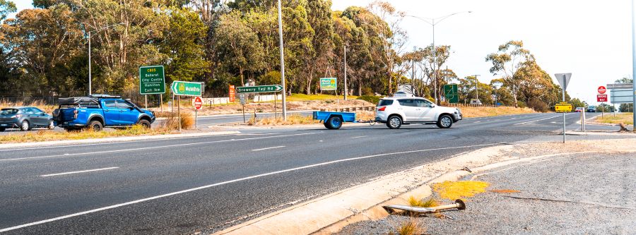 The intersection at Western Freeway and Brewery Tap Road in Warrenheip
