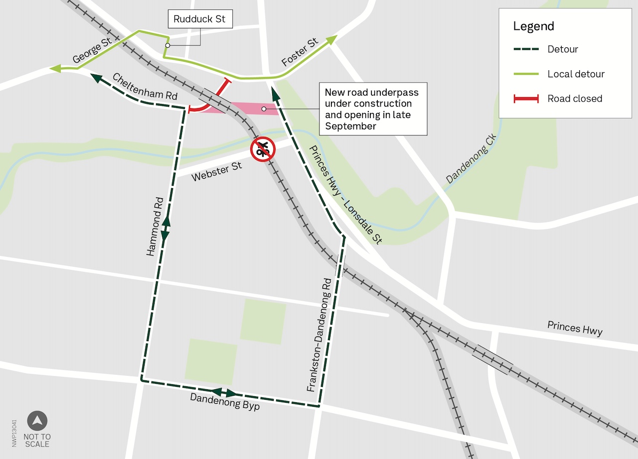 Cheltenham Rd, Dandenong Road Closure Detour Map