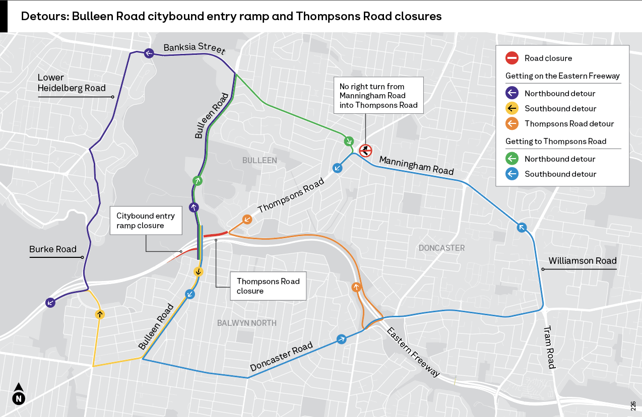 Thompsons_Rd_and_Bulleen_Rd_citybound_entry_ramp_closure_detour_map