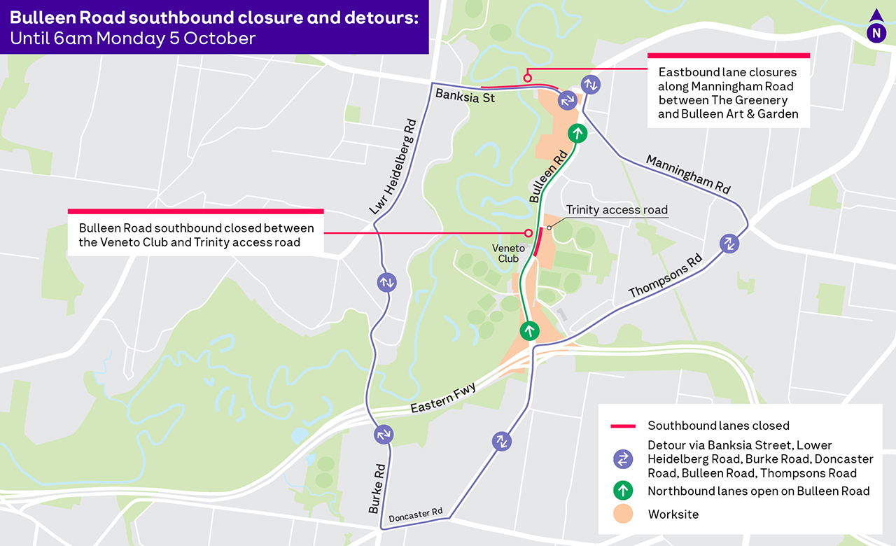 Bulleen Rd southbound closure and detours