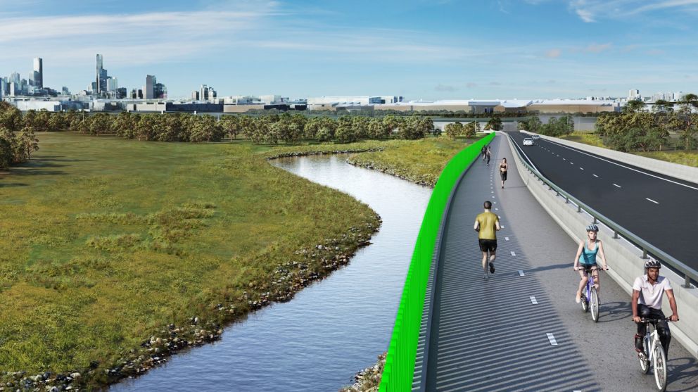 New shared use path alongside the Hyde Street off-ram, Yarraville.