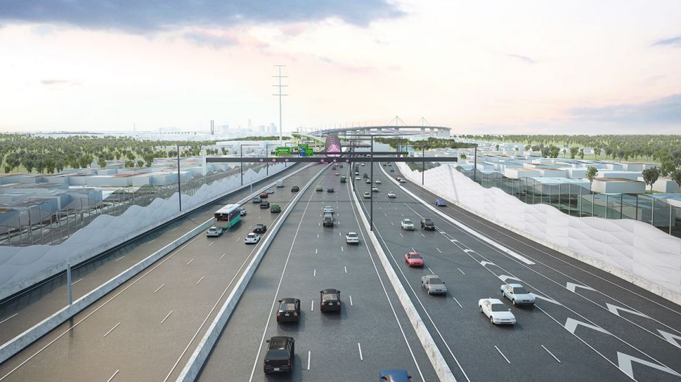 An artist impression of the widened West Gate Freeway.